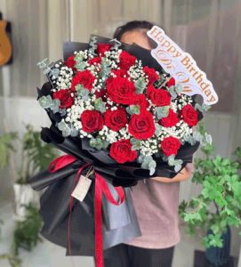 Bó hoa tươi hồng đỏ babi HB601