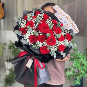 Bó hoa tươi hồng đỏ babi HB601