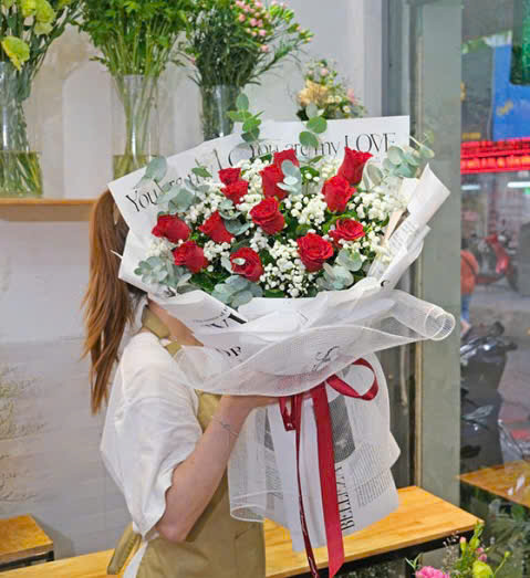 bó hồng đỏ baby dễ thương HB822
